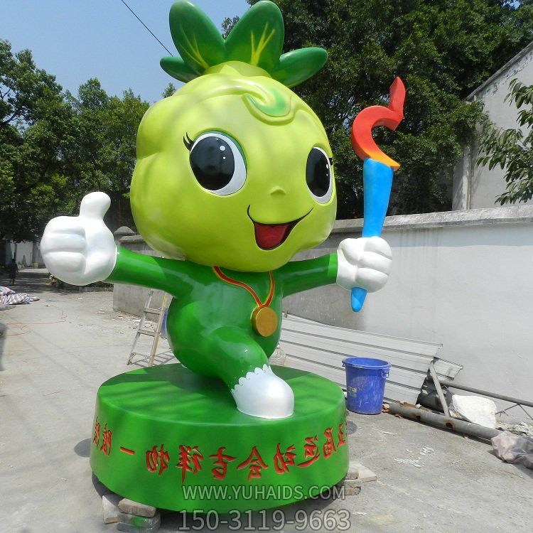 城市玻璃钢博鱼网页版定制 吉祥物火炬娃娃 小区户外景观水景展示摆件