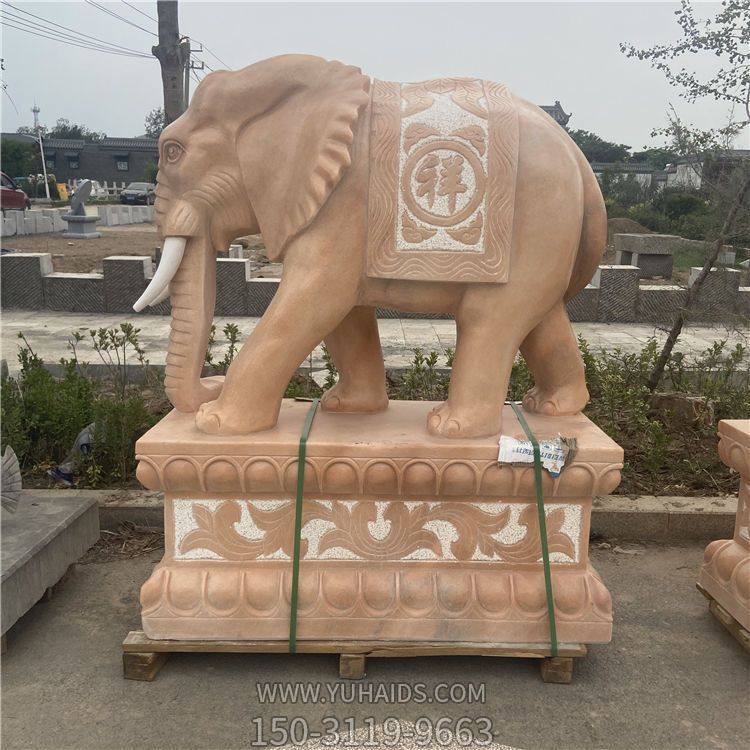 晚霞红雕刻吉祥大象博鱼网页版大门口摆件