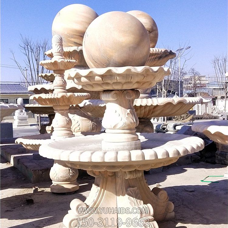 大理石晚霞红石雕大型喷泉水景博鱼网页版