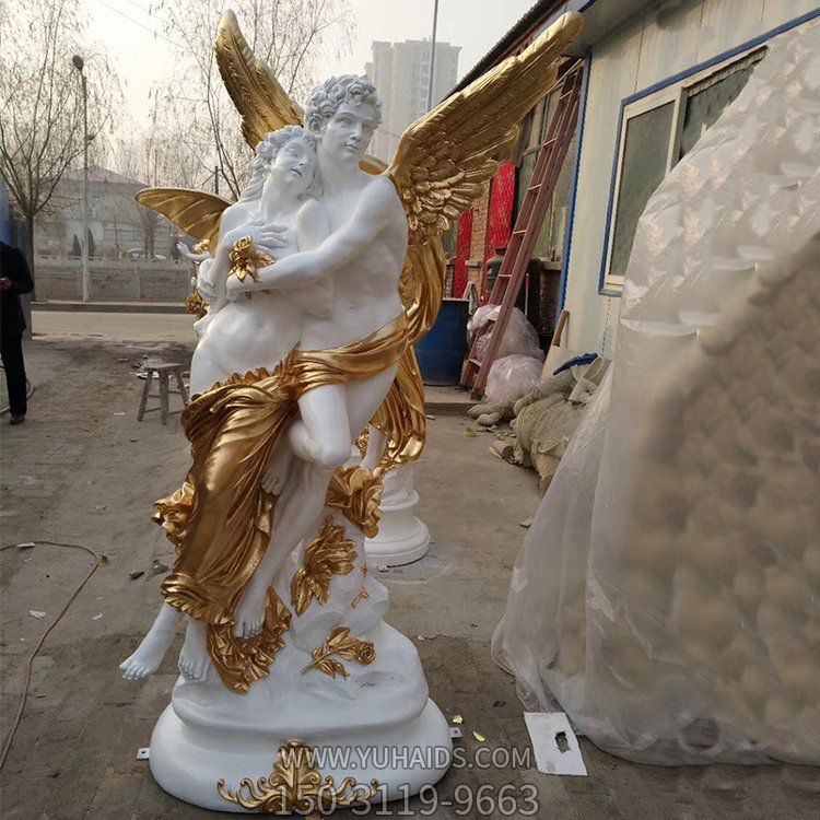 玻璃钢漆金西方翅膀天使人物别墅园林摆件博鱼网页版