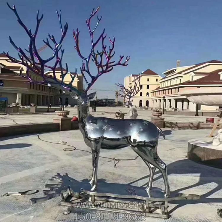 商业街广场不锈钢镜面大型鹿角动物小品摆件博鱼网页版