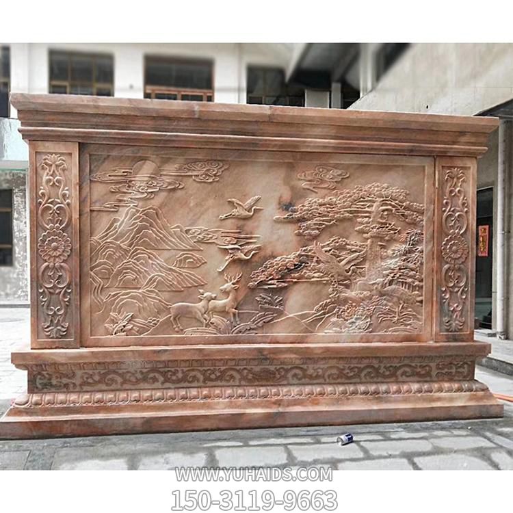 大理石石雕庭院门口大型晚霞红影壁博鱼网页版