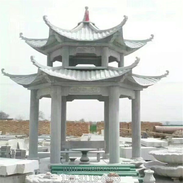 户外公园大理石石雕中式双层凉亭博鱼网页版