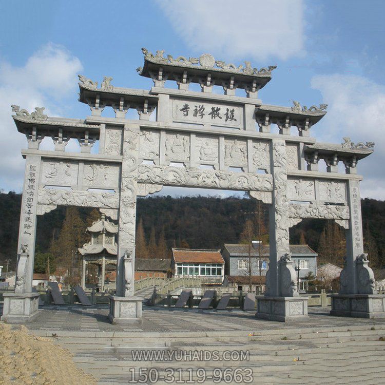 旅游景点摆放大理石雕刻仿古建筑三门五楼牌坊博鱼网页版