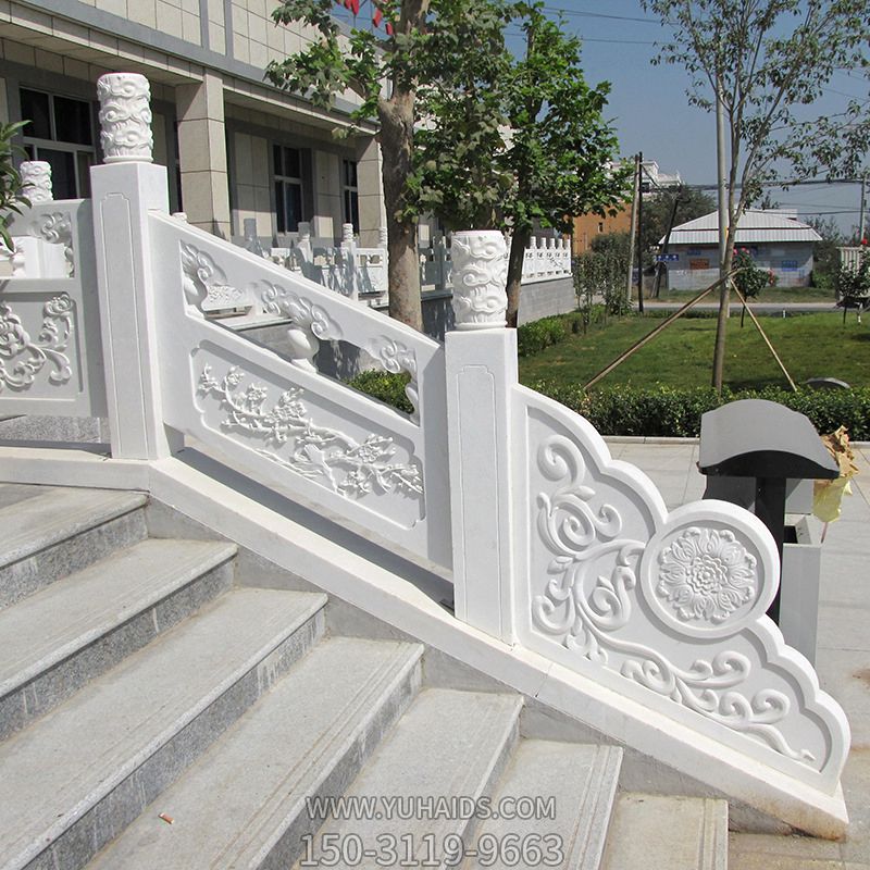 庭院楼梯扶手汉白玉浮雕兰梅竹菊花纹栏杆博鱼网页版