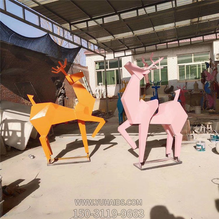 不锈钢梅花鹿博鱼网页版块面切面抽象大型户外售楼处摆件