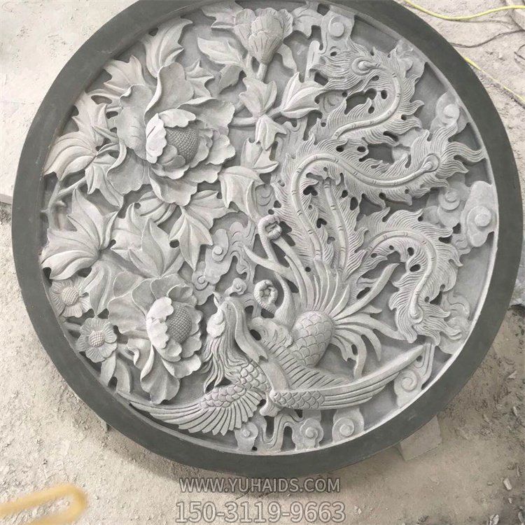 青石仿古浮雕凤凰影壁砖雕新中式庭院背景墙装饰博鱼网页版
