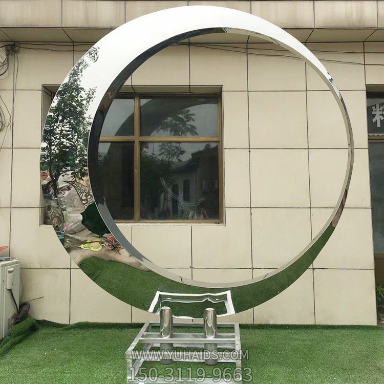 大型不锈钢镜面圆环博鱼网页版 户外别墅水池喷泉摆件