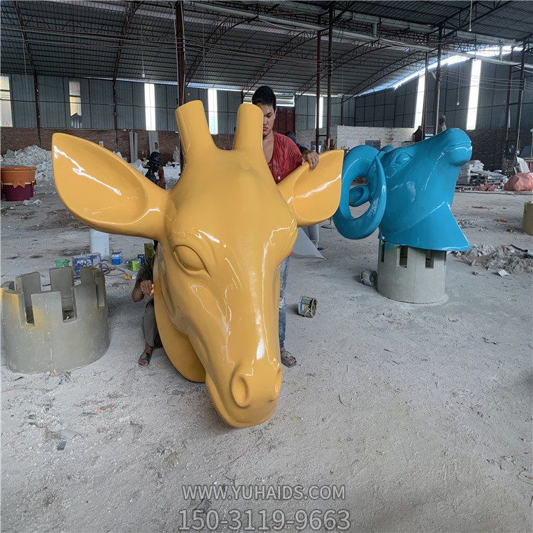 玻璃钢卡通长颈鹿头像户外园林景观小品摆件博鱼网页版