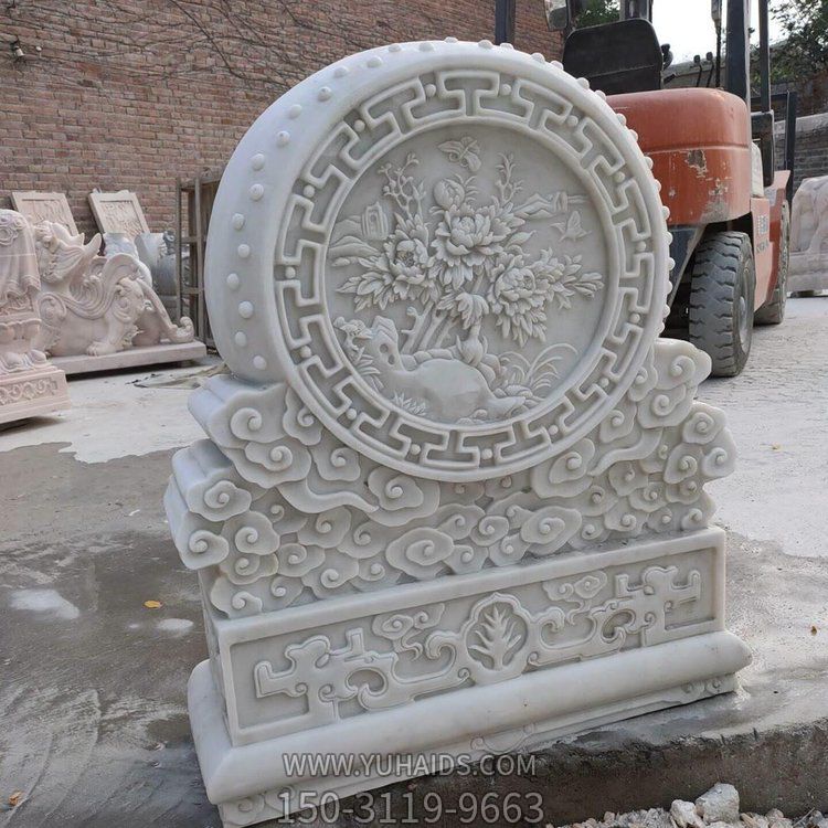中式别墅门前摆放汉白玉浮雕各种门鼓石博鱼网页版
