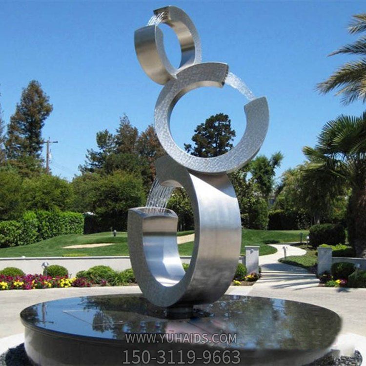 城市园林户外摆放不锈钢创意圆环喷水景观博鱼网页版