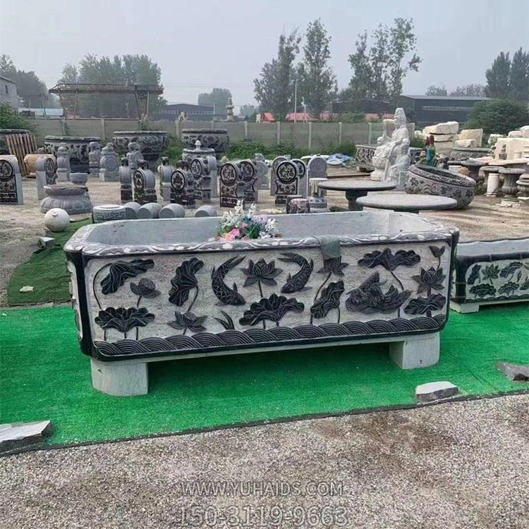 庭院石头摆件 青石仿古花盆 石雕莲花鱼缸博鱼网页版