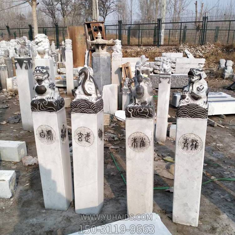 大理石雕刻做旧四大神兽拴马柱中式庭院摆件博鱼网页版