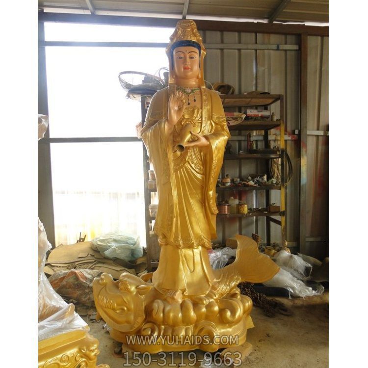 寺庙玻璃钢贴金大型寺院供奉观音菩萨博鱼网页版