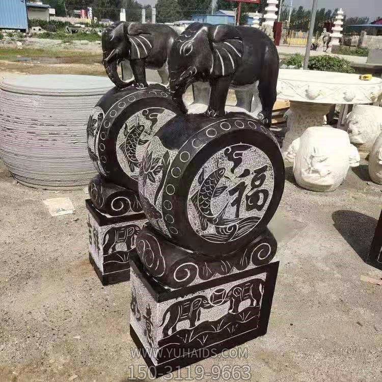 青石石雕大型门口一对大象抱鼓石博鱼网页版
