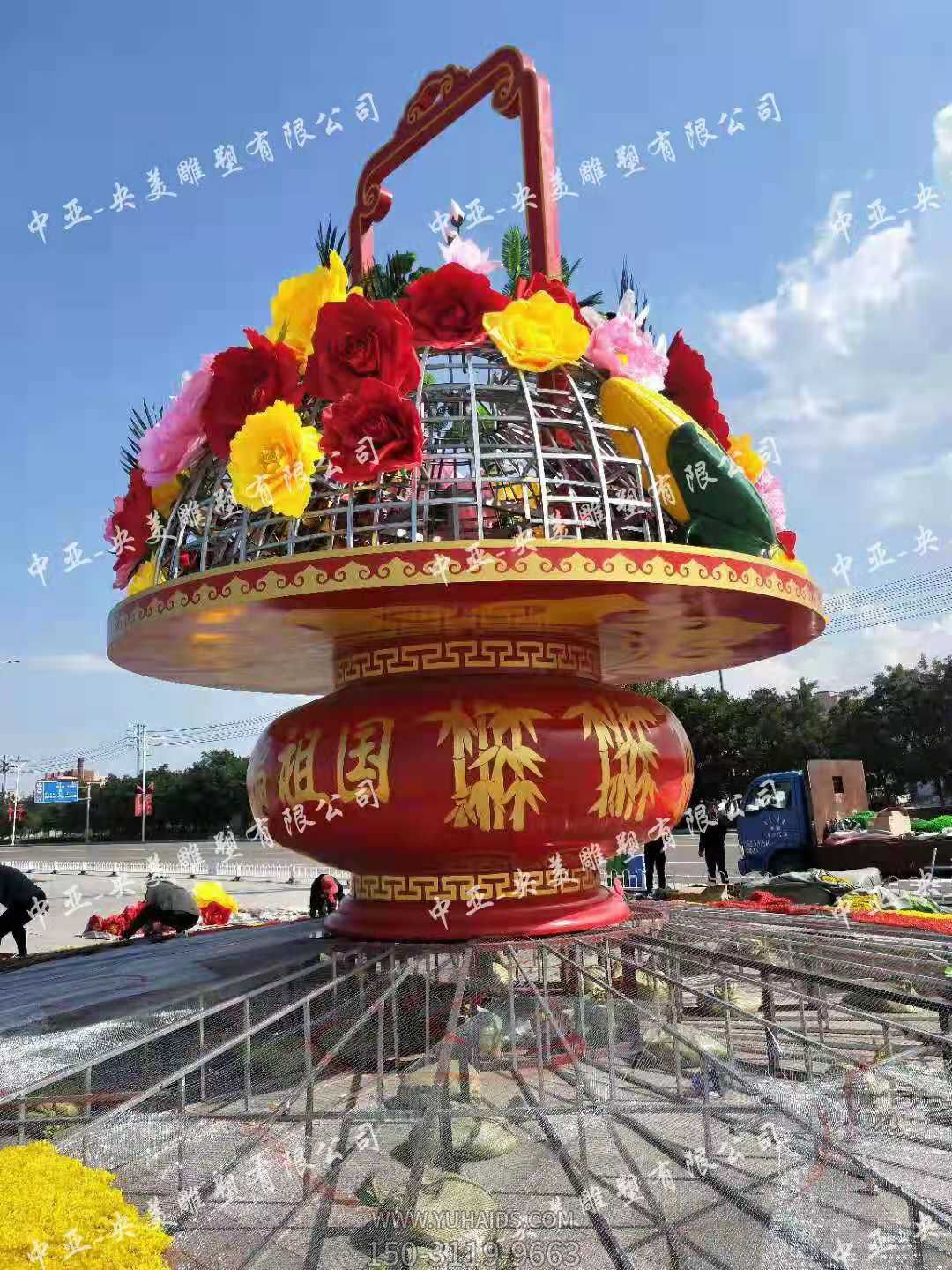 户外景区广场玻璃钢仿真花朵迎国庆花篮博鱼网页版