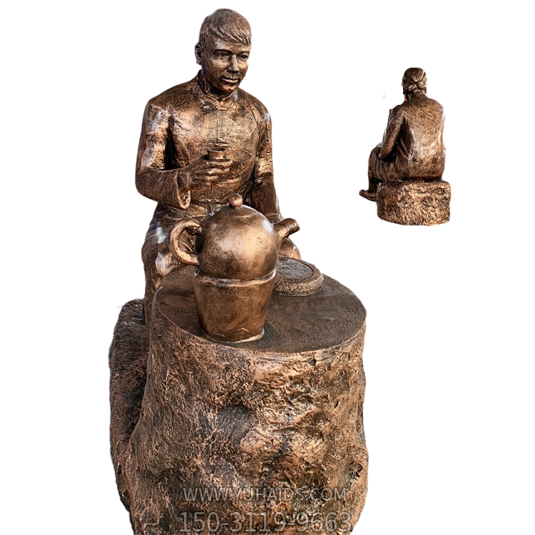 煮茶玻璃钢仿铜人物塑像博鱼网页版