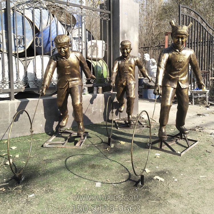 滚铁环的小朋友，玻璃钢仿铜童趣人物博鱼网页版