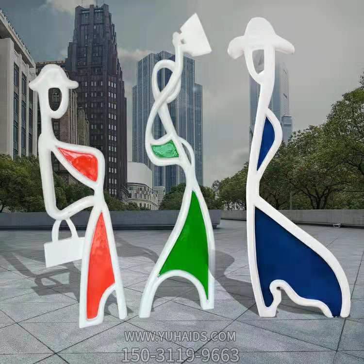 不锈钢彩绘剪影人物博鱼网页版 抽象购物剪影博鱼网页版商场广场小区摆件