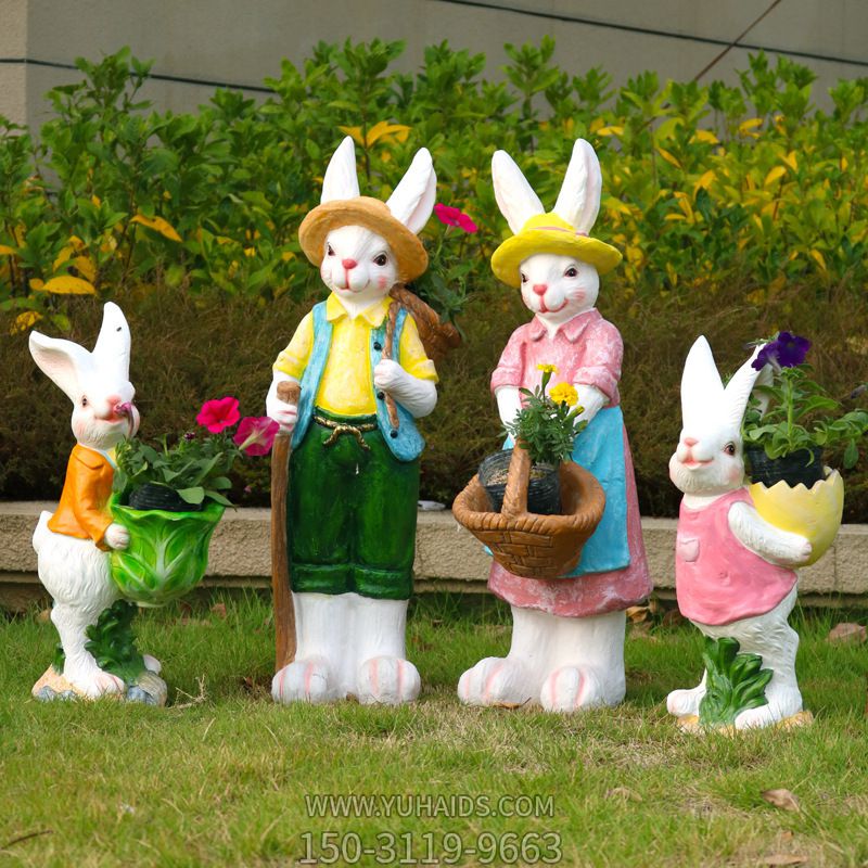 户外幼儿园仿真动物一家四口玻璃钢兔子博鱼网页版