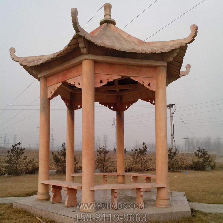 园林户外大型晚霞红大理石石雕景区景点凉亭摆件博鱼网页版
