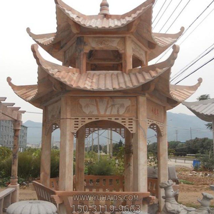 晚霞红石雕多层中式凉亭博鱼网页版