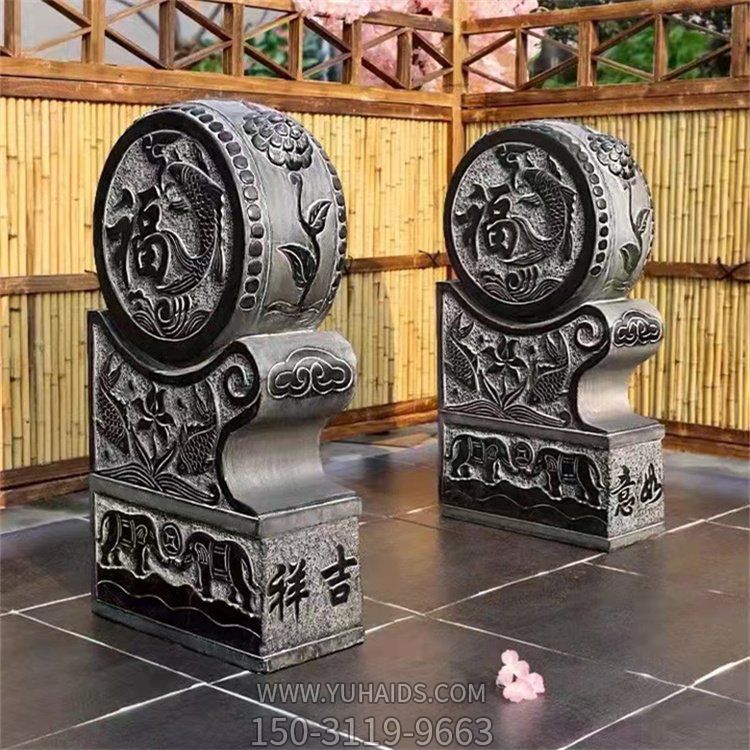 青石石雕户外庭院门口一对镇宅抱鼓石博鱼网页版