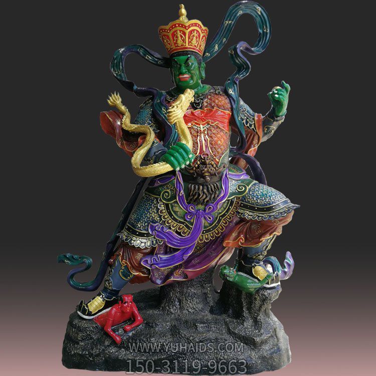 玻璃钢彩绘手持赤龙广目天王神像寺院摆件博鱼网页版