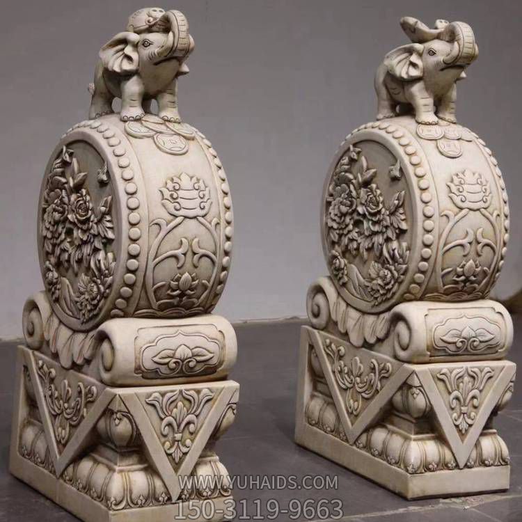 大理石浮雕招财小象抱鼓石庭院门口摆件博鱼网页版