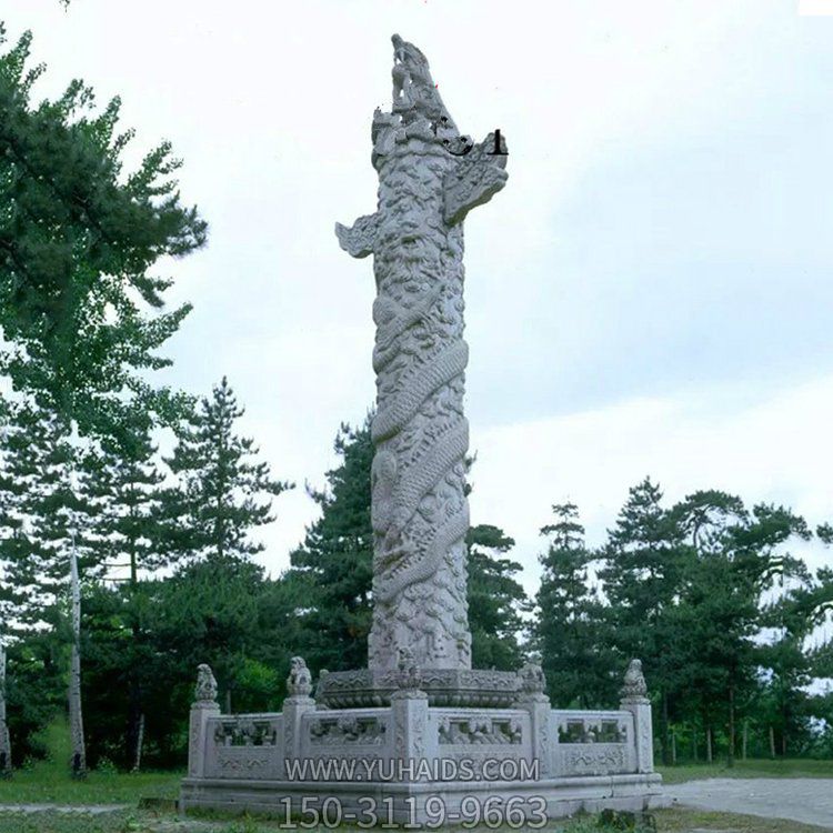 景区装饰大理石浮雕龙纹华表石柱博鱼网页版
