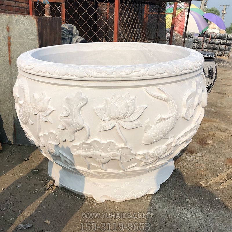 汉白玉石雕大型户外园林景观浮雕荷花缸博鱼网页版