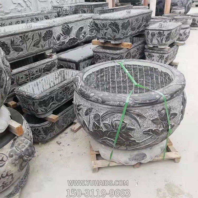 老石槽，黑色大理石石雕水缸水盆博鱼网页版