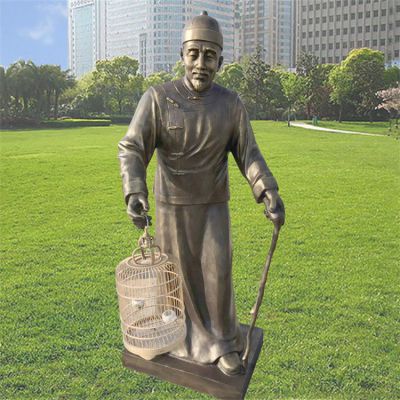 玻璃钢仿铜遛鸟民俗人物公园景观博鱼网页版