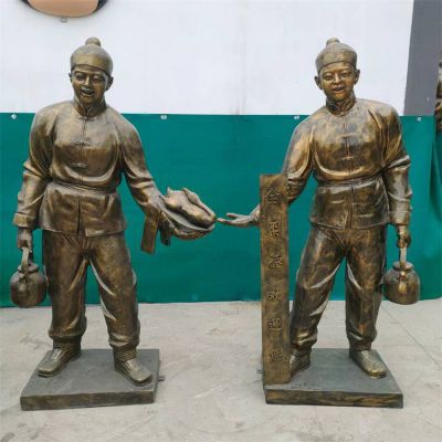 景区景点玻璃钢仿铜店小二情景主题人物摆件