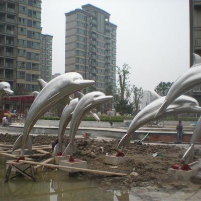 镜面海洋动物博鱼网页版户外城市摆件 园林景观小品海豚不锈钢博鱼网页版