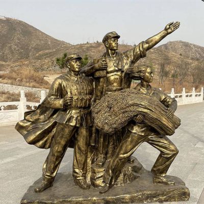 景区玻璃钢仿铜八路军战士摆件