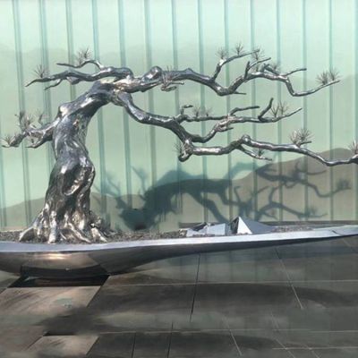 不锈钢抛光抽象树干别墅园林水景观摆件