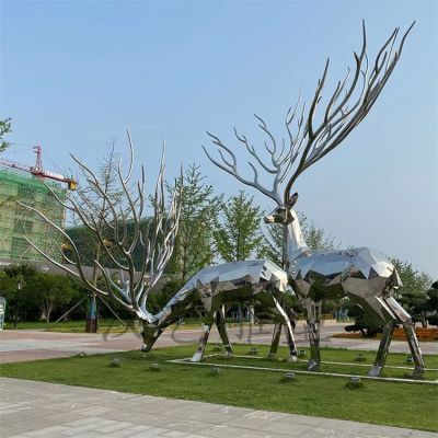 不锈钢镜面创意园林景观动物摆件梅花鹿