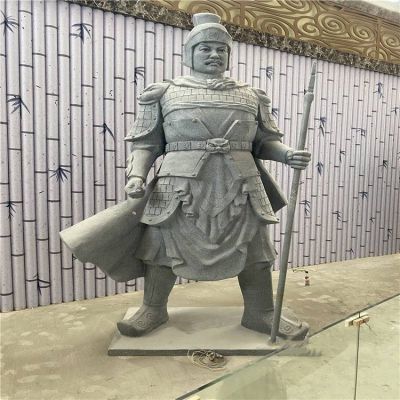景区展馆摆放青石雕刻古代将军雕像