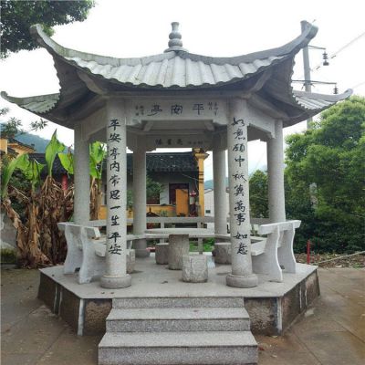 寺庙景区户外装饰六角休息座椅凉亭石雕