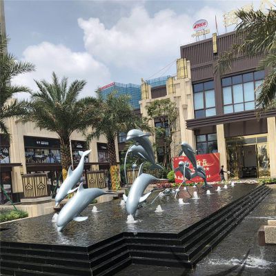 户外喷泉多只潜泳的不锈钢海豚博鱼网页版
