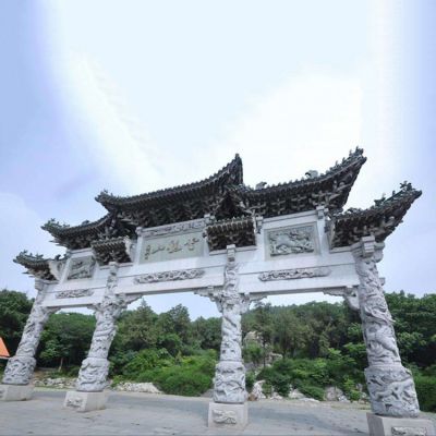 天然青石浮雕中式古典三门楼石雕牌坊