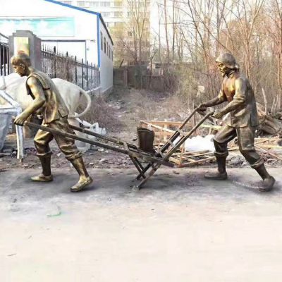 玻璃钢仿铜户外园林景观农耕耕种的人物情景小品