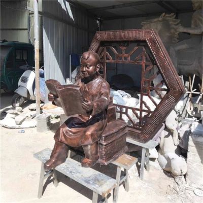 看书的玻璃钢仿铜儿童博鱼网页版