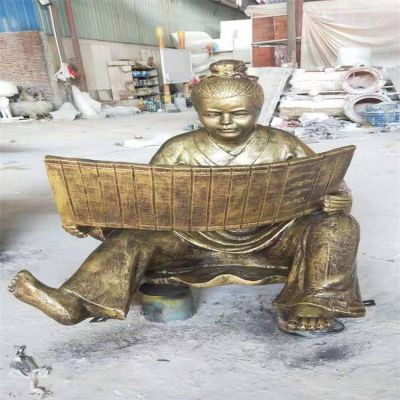 广场校园绿地摆放玻璃钢仿铜古代坐姿看书儿童人像博鱼网页版