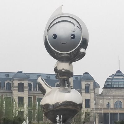 不锈钢镜面公仔吉祥物 小区喷泉装饰摆件