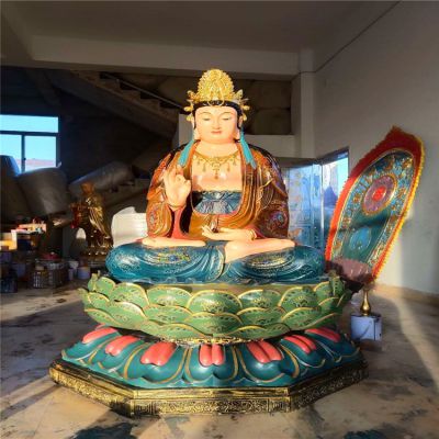 玻璃钢彩绘坐在莲花上的三圣博鱼网页版