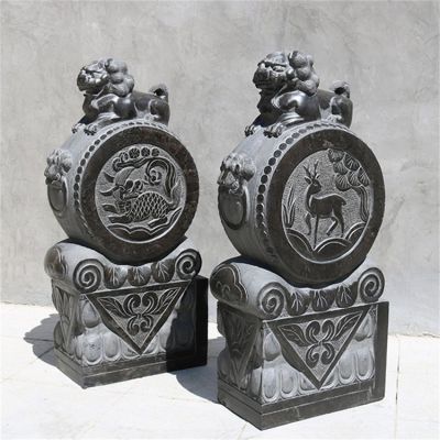 庭院家用镇宅石狮子貔貅青石仿古门鼓摆件