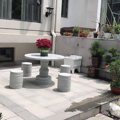 庭院园林建设大理石圆石桌石鼓凳整套卖