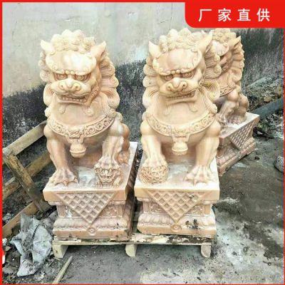 晚霞红石狮子，大理石石雕看门狮子博鱼网页版